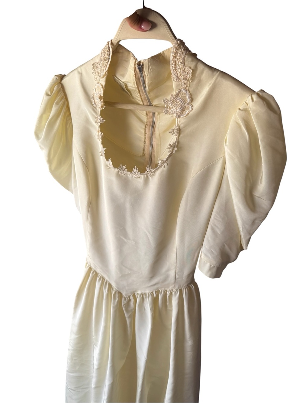70s Vintage Gunne Sax Jessica McClintock Wedding Lace-Trim Puff Sleeve Dress.